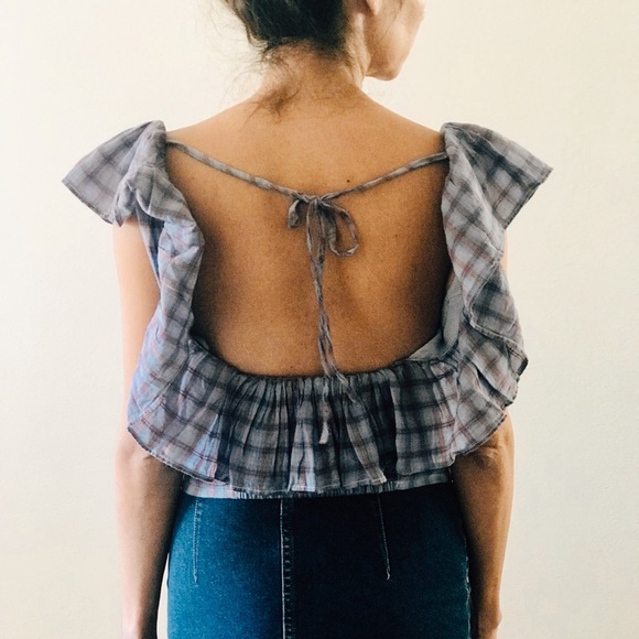 SOLD NWOT Free People blue plaid top size M - Picture 3 of 5